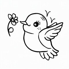 Fototapeta premium Endearing Cartoon Illustration of a Hummingbird Near a Flower