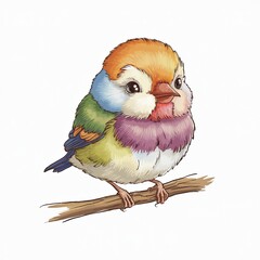 charming Illustration of a Colorful Finch on a Twig in Soft Cartoon Style