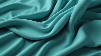 Fototapeta premium Soft plush teal fabric drapes elegantly, showcasing its smooth texture and gentle folds. rich color adds touch of luxury to any design