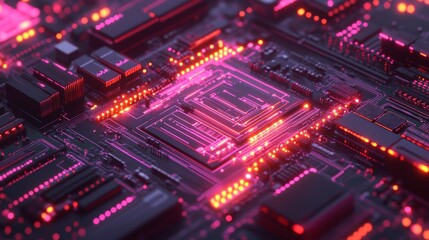 Obraz premium Sleek Digital Circuit Board Design with Glowing Elements and Light