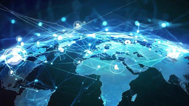 Global Digital Network and Communication Data Visualization Around the World