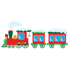 Fototapeta premium Christmas express train vector cartoon illustration