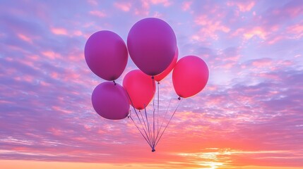 Fototapeta premium A cluster of balloons rising into a pastel sky, leaving ample room for text