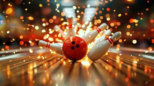 A bowling ball is rolling down a bowling lane with a few other bowling balls in the background