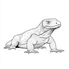 Obraz premium Coloring page for kids, Komodo dragon on white