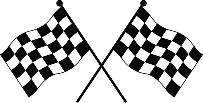 Twin chequered checkered racing flags flying. black and white checkered flag isolated on White background eps vector file