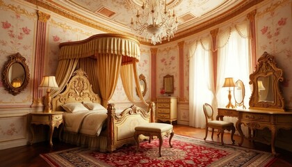 Rococo Style - Bedroom Interior Design With An Rococo Concept - Luxury Hotel Bedroom - Bedroom With Lots Of Ornaments - Interior Of A Bedroom Or Hotel Room With Bedroom - Interior Design - 3D Interior