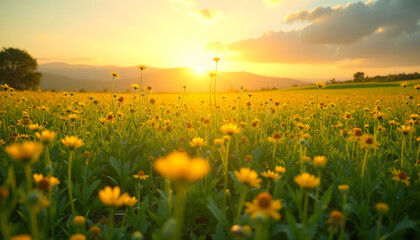 Obraz premium Regenerative Grazing Pastures with Radiant Wildflower Borders