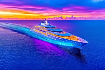A luxurious cruise ship sailing on calm blue waters at sunset. Generative AI