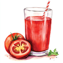 Tomato juice watercolor clipart illustration