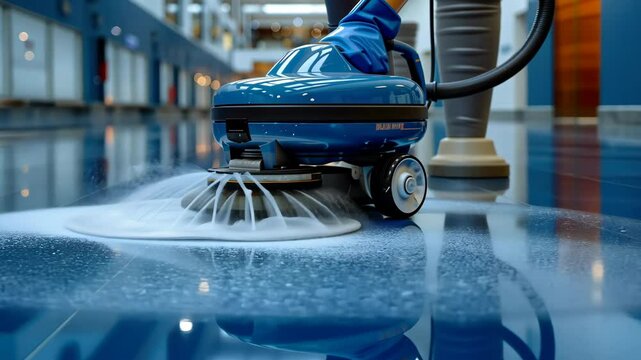Efficient cleaning process in a commercial building with advanced floor scrubber technology