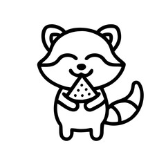 A happy raccoon holding a slice of watermelon, sticker style.