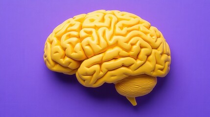 Bright Yellow Brain Model on Purple Background for Education and Creativity. Epilepsy awareness, Purple Day