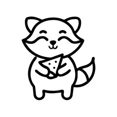 A happy raccoon holding a slice of watermelon, sticker style.