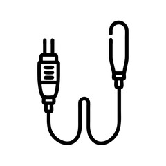 Audio sound speaker headphones Microphone Mic plug cable icon. Black silhouette. AUX, mini jack, wire symbol. 3.5mm TRRS Male. Vector illustration