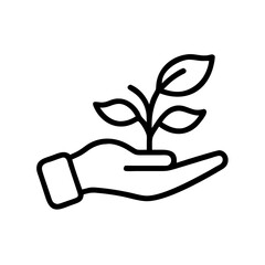 Plant sprout in the hand. Growth concept editable stroke outline icon isolated on white background flat vector illustration