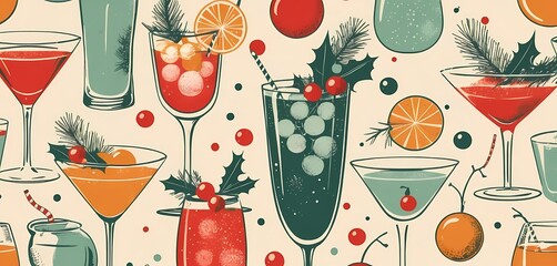 Mid-century inspired Christmas cocktail designs for holiday themes
