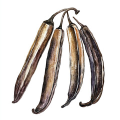 Vanilla bean fruit watercolor clipart illustration