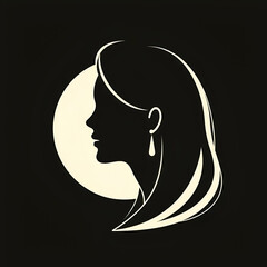 Silhouette of a Woman's Profile Against a Circular Moon Background