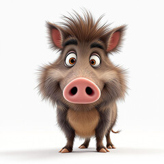 Fototapeta premium 3D wild boar close up stock image isolated on a white background