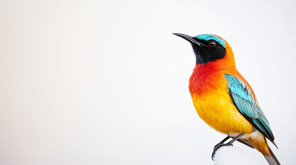 Fototapeta premium colorful bird perched on a branch against a white background