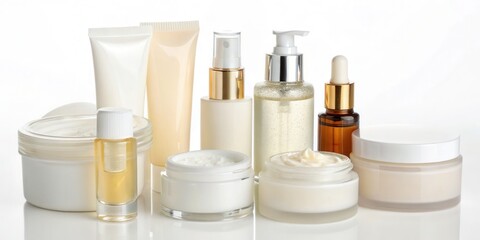 Set of Cosmetic Product Mock-Ups on White Background
