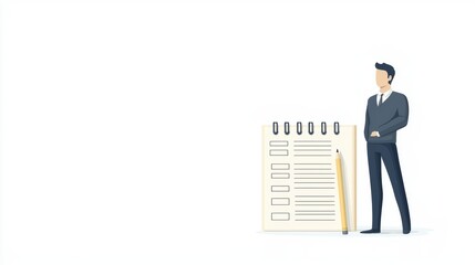 Fototapeta premium Businessman checks off goals with notepad in modern office