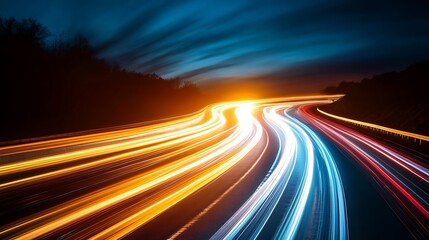 Obraz premium Night Highway Speed Lines. Concept of motion, speed, and technology.