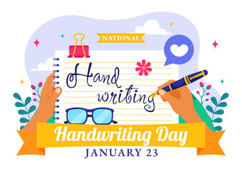 National Handwriting Day Vector Illustration on 23 January featuring Ink, Pen, and Paper for Writing Activities in a Flat Style Cartoon Background