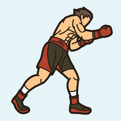 Boxing Sport Fighter Action Kickboxing Cartoon Graphic Vector