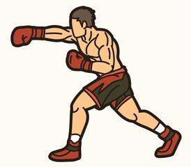 Boxing Sport Fighter Action Kickboxing Muay Thai Cartoon Graphic Vector