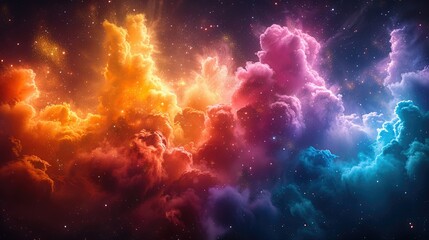 Obraz premium A vibrant cosmic scene featuring colorful clouds and stars, evoking a sense of wonder.
