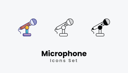 Microphone Icons thin line and glyph vector icon stock illustration