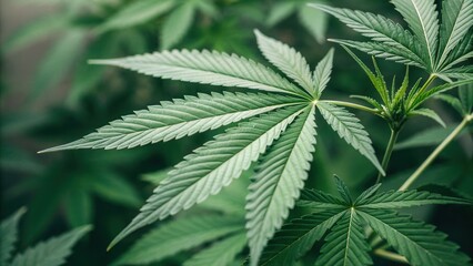 Detailed View of Fresh Cannabis Leaves
