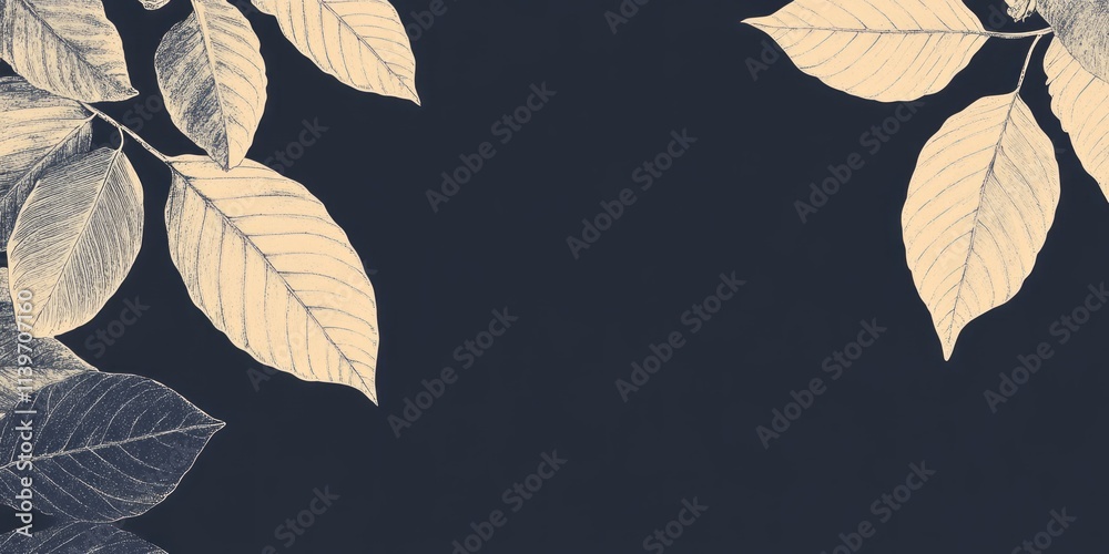 Poster Banner design featuring contrasting empty space surrounded by delicate leaf skeletons for nature-themed projects