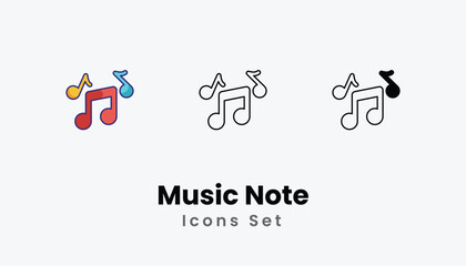 Music Note Icons thin line and glyph vector icon stock illustration