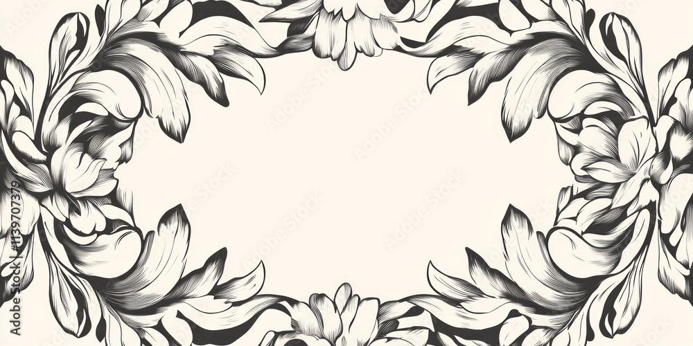 Aufkleber elegant banner featuring floral stencil cutouts with a contrasting empty space in the center for ver