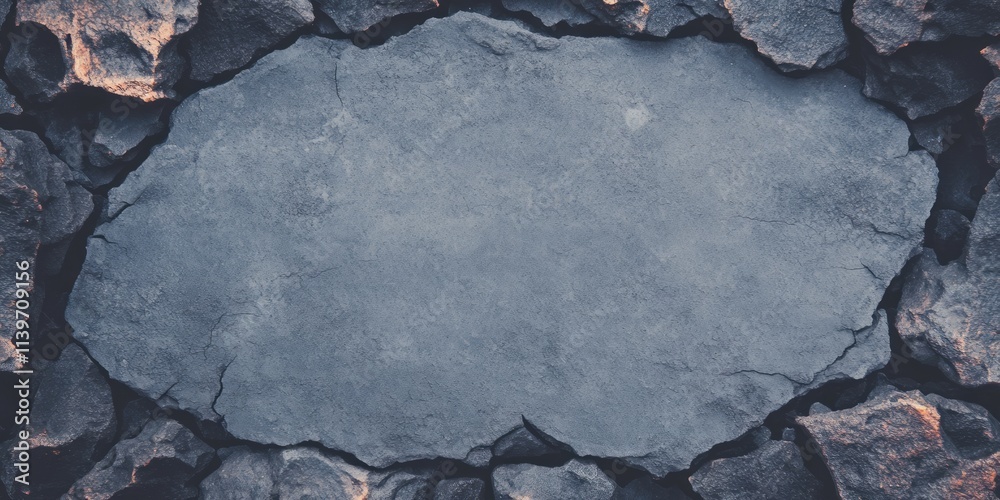 Poster contrast empty space framed by rough lava rocks creates a striking visual for creative projects