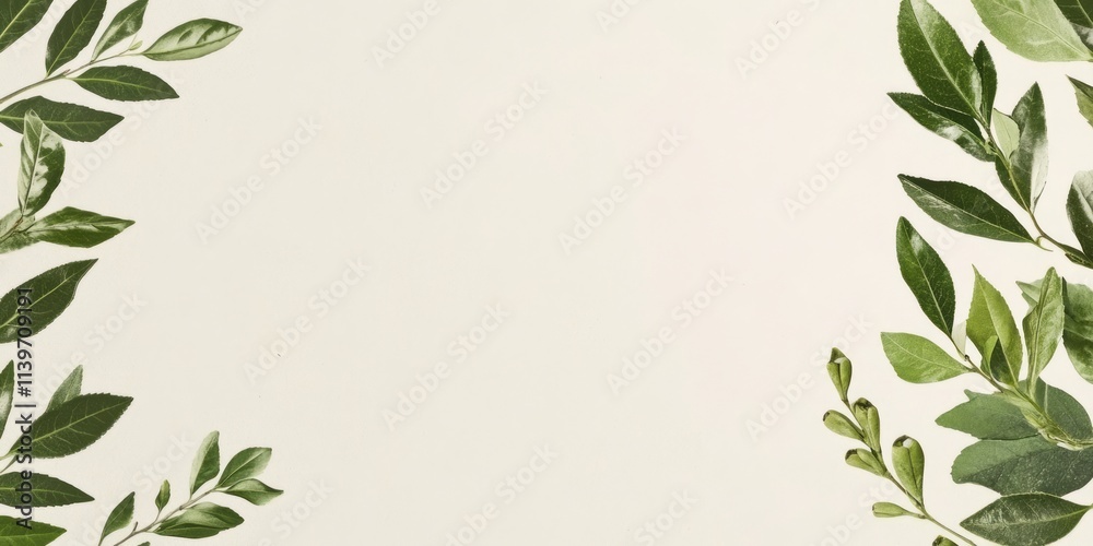 Poster elegant banner design featuring tea leaves framing a blank space for customizable content