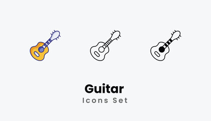 Guitar  Icons thin line and glyph vector icon stock illustration