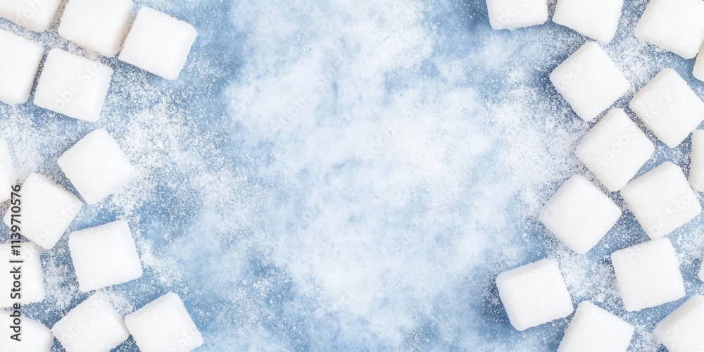 Aufkleber Banner design featuring sugar cubes with an empty contrast space in the center for customizable text