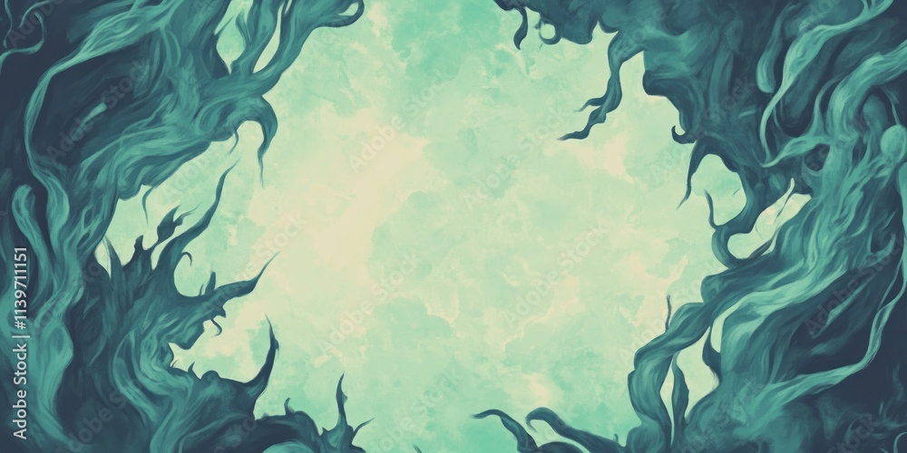 Poster Contrast banner showcasing empty space framed by vibrant algae blooms in a mystical setting