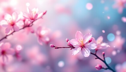 Obraz premium A delicate flower branch in light pink hues on a white background with a soft focus effect