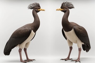 Obraz premium Two detailed 3D renders of a crowned crane facing each other against a white background.