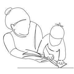 One continuous single drawing line art flat doodle people, child, education, one, continuous, school, tale. Isolated image hand draw contour on a white background

