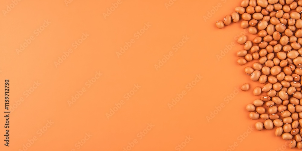 Poster contrast of spilled beans on a vibrant orange banner with empty space for text or design elements