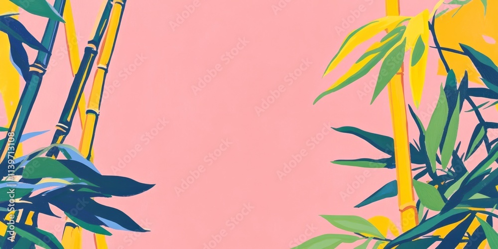 Aufkleber brightly colored banner featuring bamboo stalks in vibrant hues and an empty central space for text 
