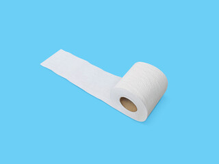 Toilet paper roll on blue background