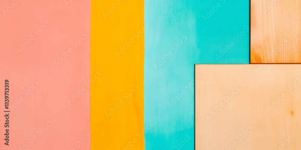 Poster brightly colored banner with vibrant hues and wooden blocks creating a striking contrast in a playfu
