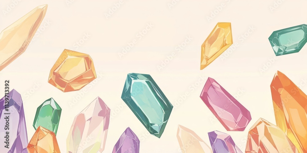 Poster colorful banner featuring gemstones with contrasting empty space for creative design elements